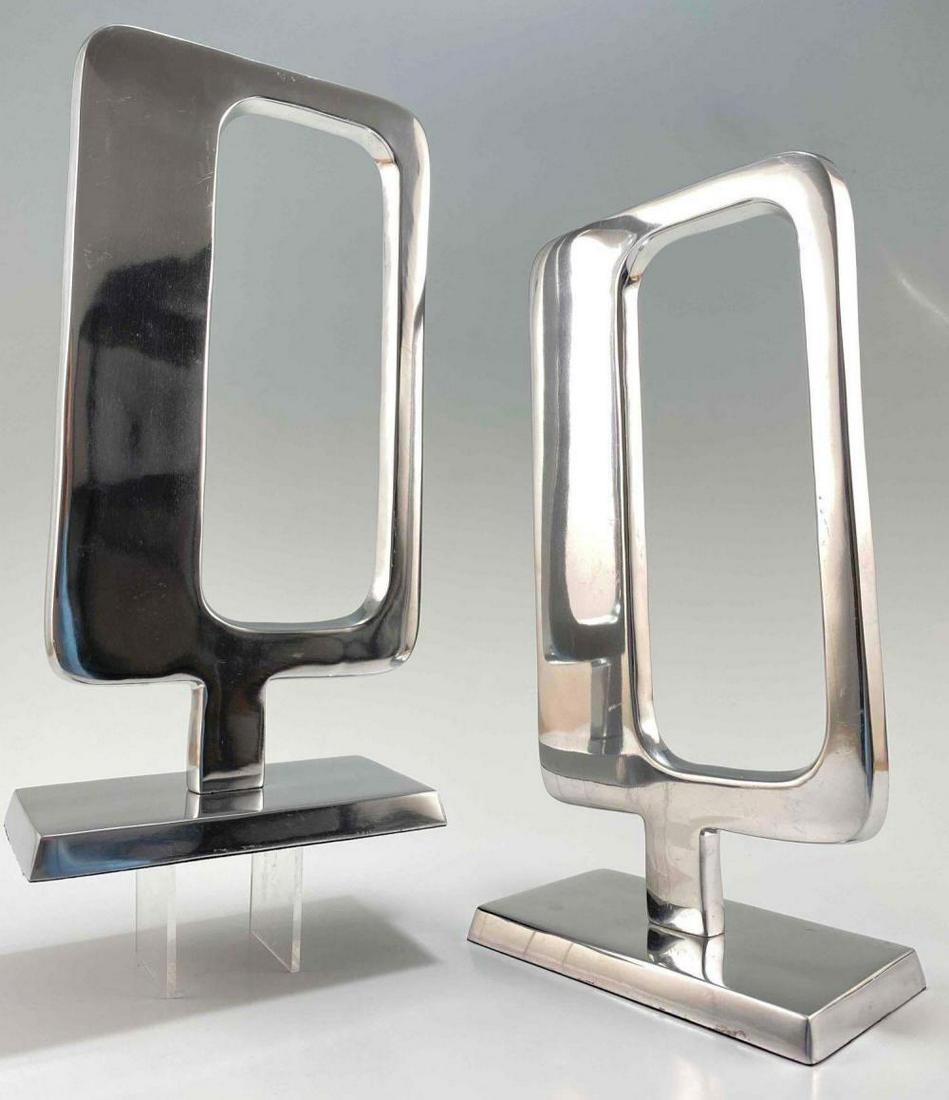 Pair of Geometric Mid Century Modern Style Polished Aluminum Sculptures (1 of 15)