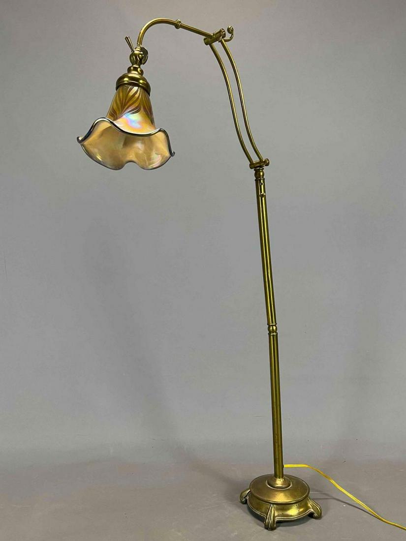 Todd Phillips Art Glass Lamp Shade on Quoizel Brass Floor Lamp (1 of 15)