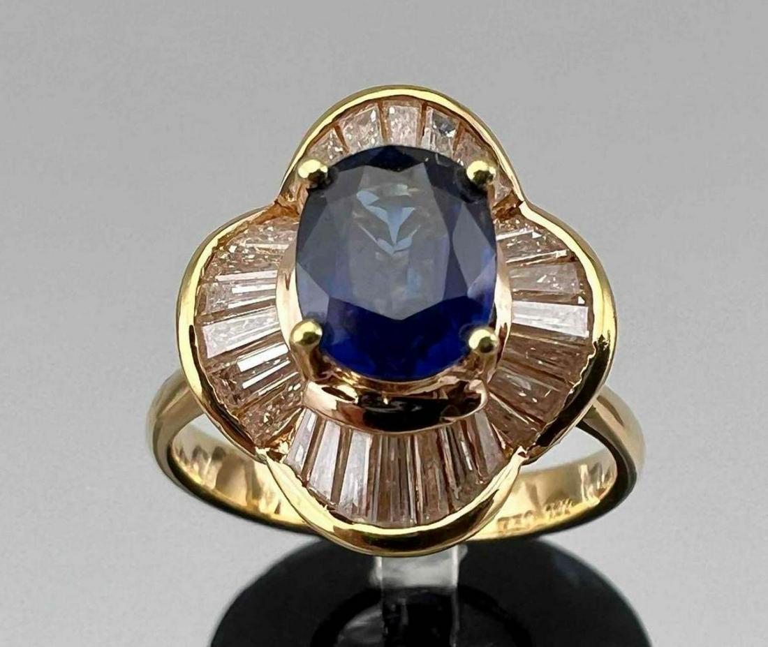 18K Royal Blue Sapphire & Diamond Ballerina Ring (1 of 8)
