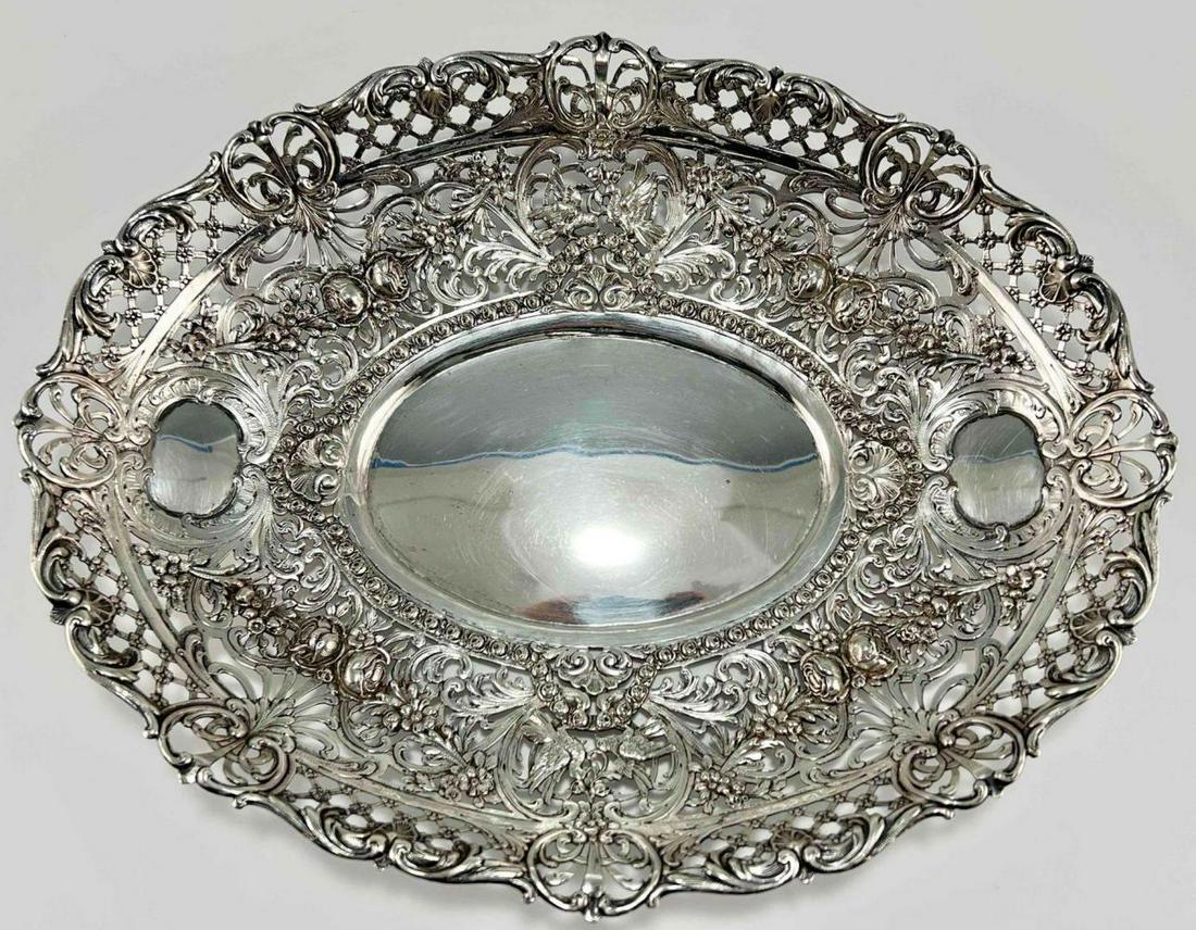 Ornate Silver Serving Tray With Bird And Rose Motif (1 of 8)
