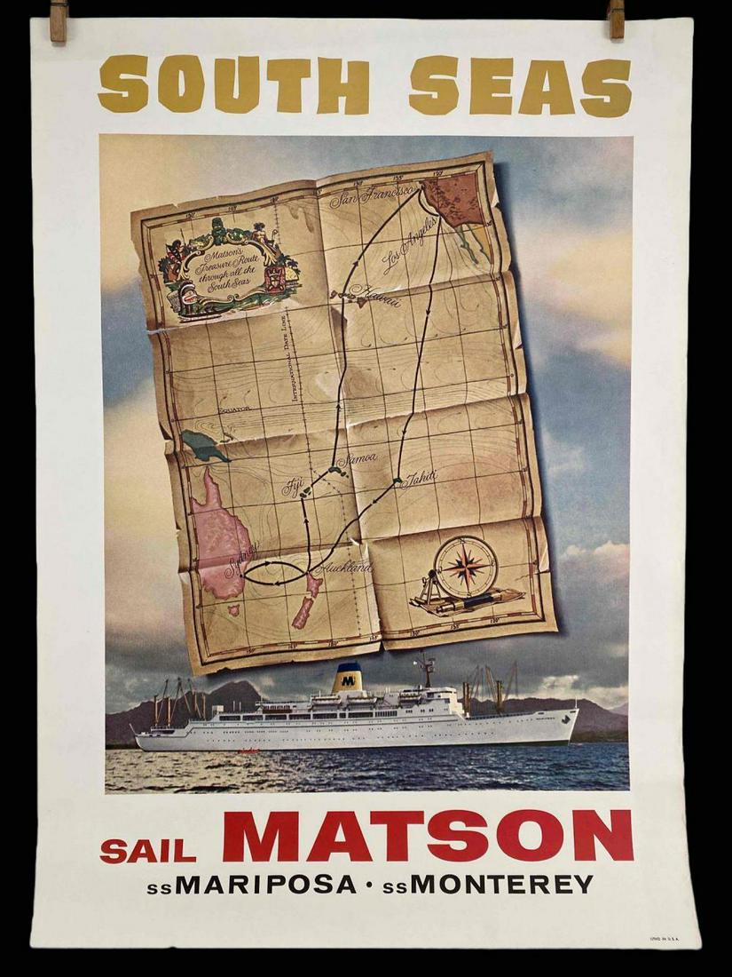 Matson SS Mariposa South Seas Lithograph Travel Cruise Poster (1 of 18)