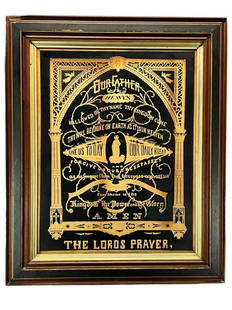 Antique Framed Wood Cut, The Lord's Prayer: Antique Framed Wood Cut, The Lord's Prayer. In Frame Approximately 34.875L x 28.875W x 2.0D in. Sight Approximately 27.25L x 21.0W in.