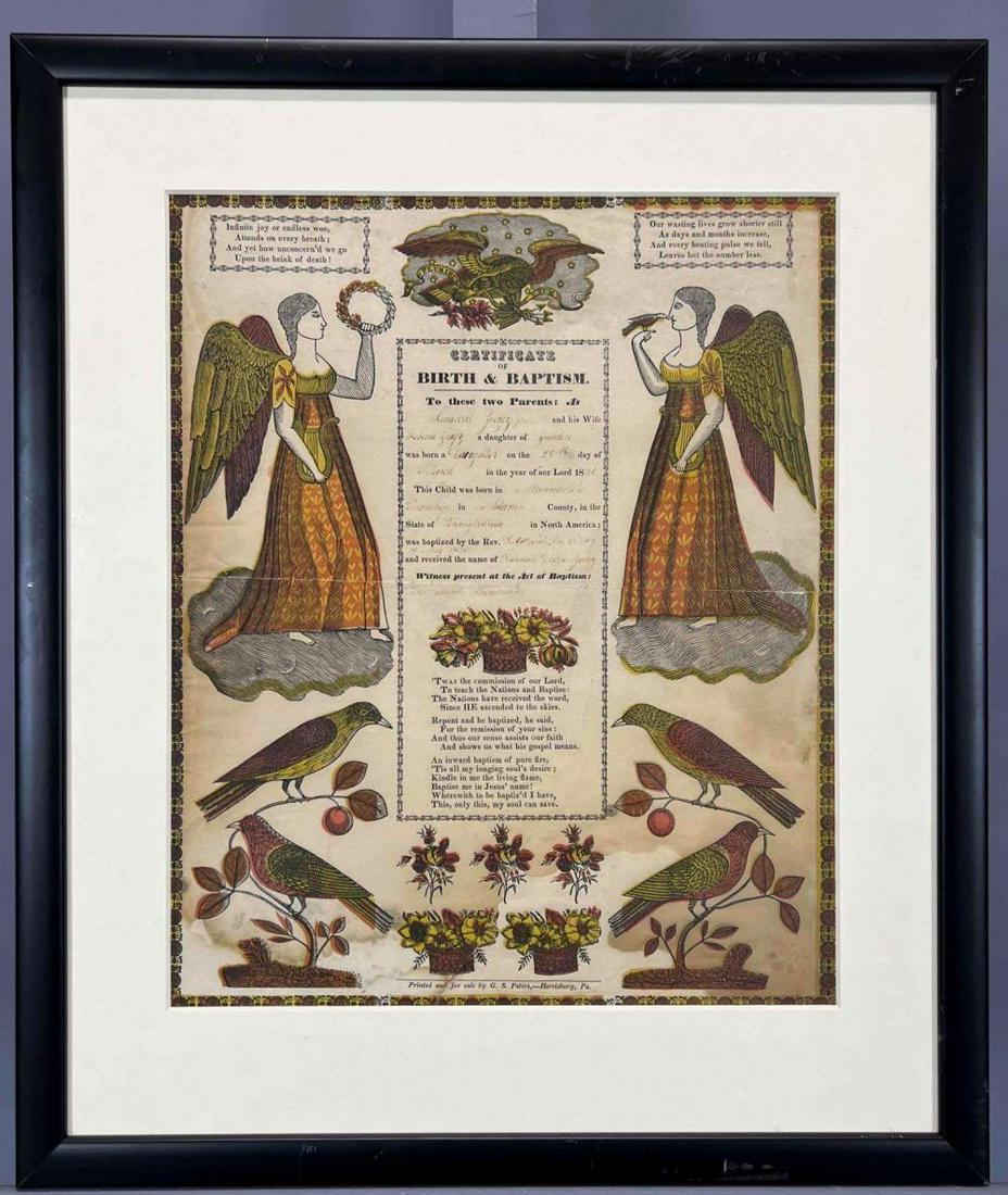 1836 Pennsylvania Dutch Fraktur Print Birth & Baptism Certificate (1 of 10)