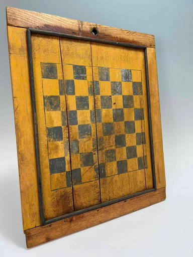 At Auction: 19th century primitive chess board, outer size 36.5cm