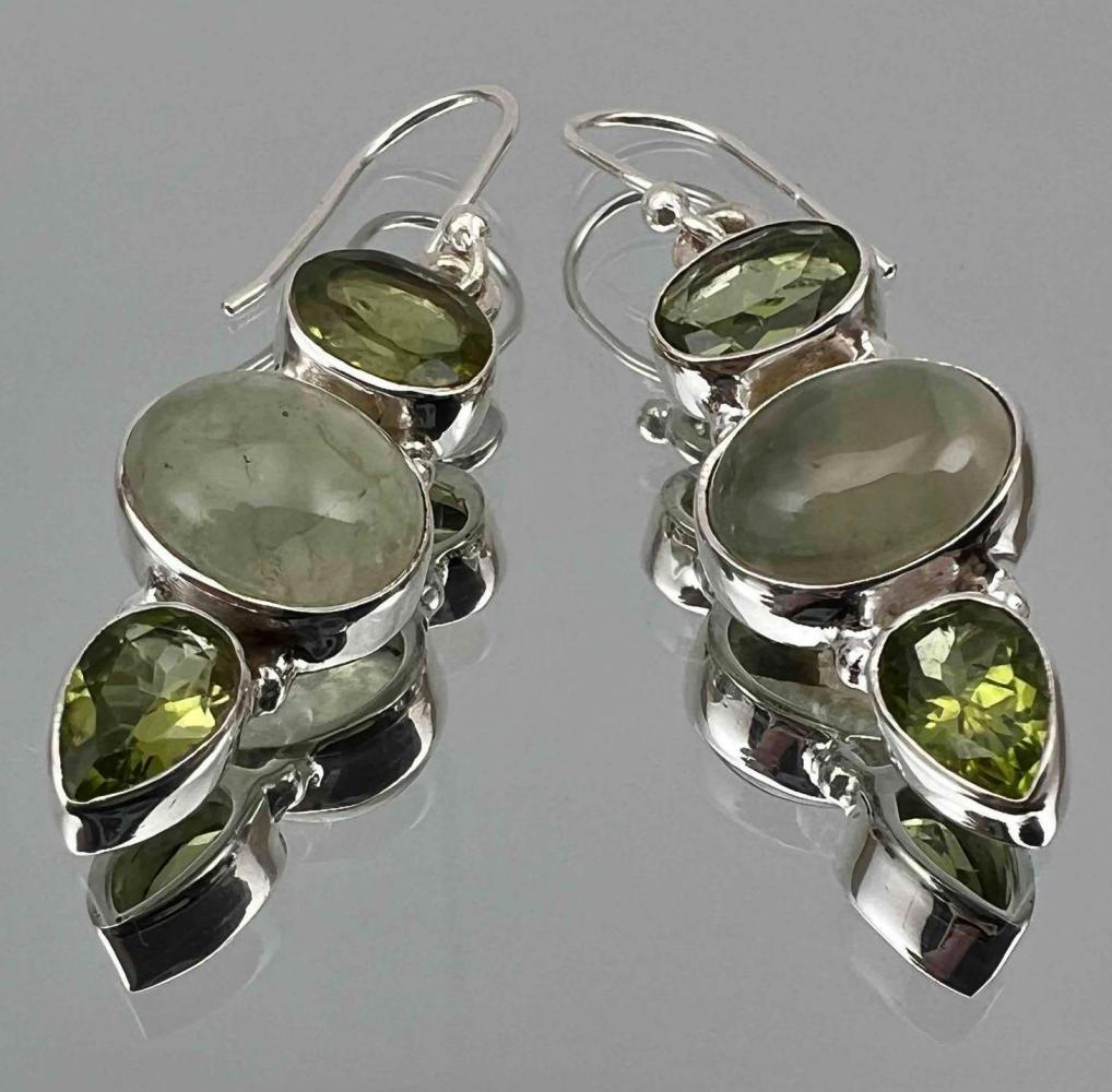 Sterling Silver Peridot & Prehnite Drop Earrings (1 of 4)