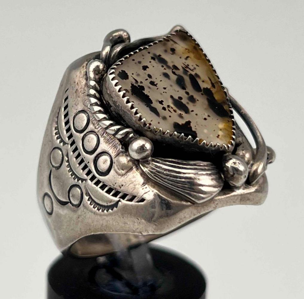 Native American Sterling Silver Hand Stamped Agate Ring (1 of 13)