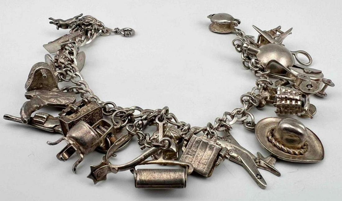 Vintage Sterling Silver Charm Bracelet With 24 Charms, Many Mechanical (1 of 9)