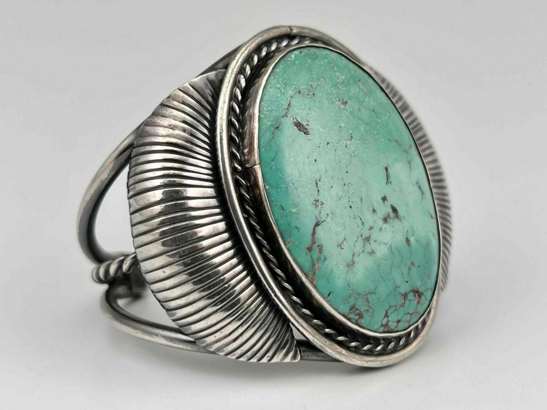 Native American Sterling Silver Turquoise Cuff Bracelet, Signed (1 of 17)