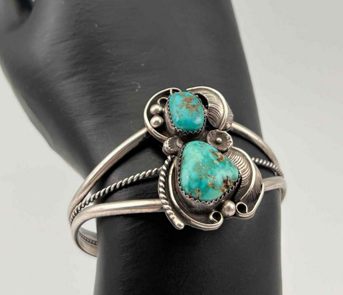 Native American Sterling Silver Turquoise Cuff Bracelet, Signed (1 of 13)