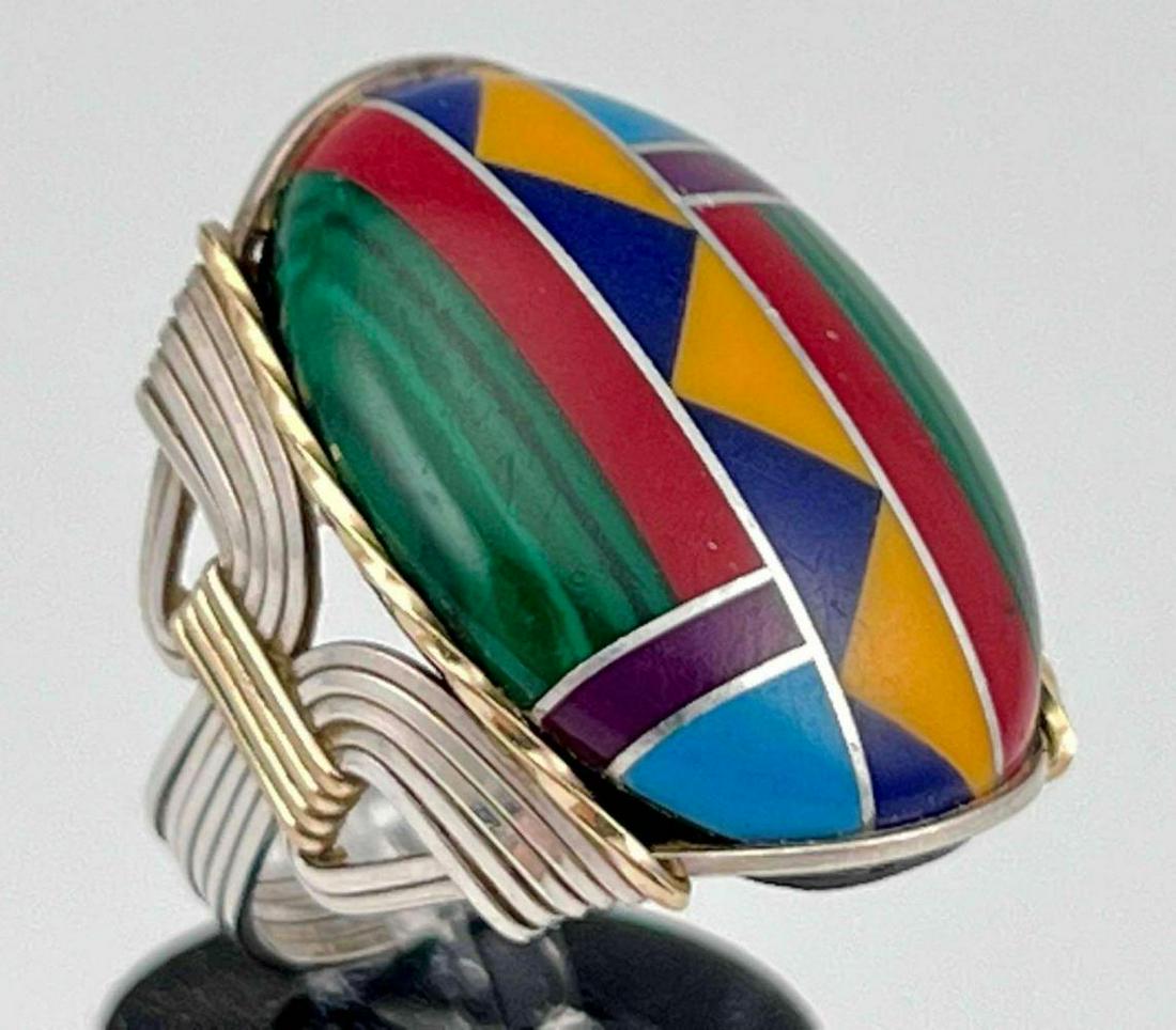 Sterling Silver Zuni Inlay Ring With Gold Plate Details (1 of 15)