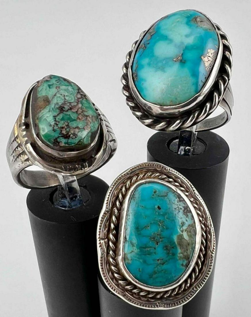 3 Vintage Native American Silver Turquoise Rings (1 of 20)