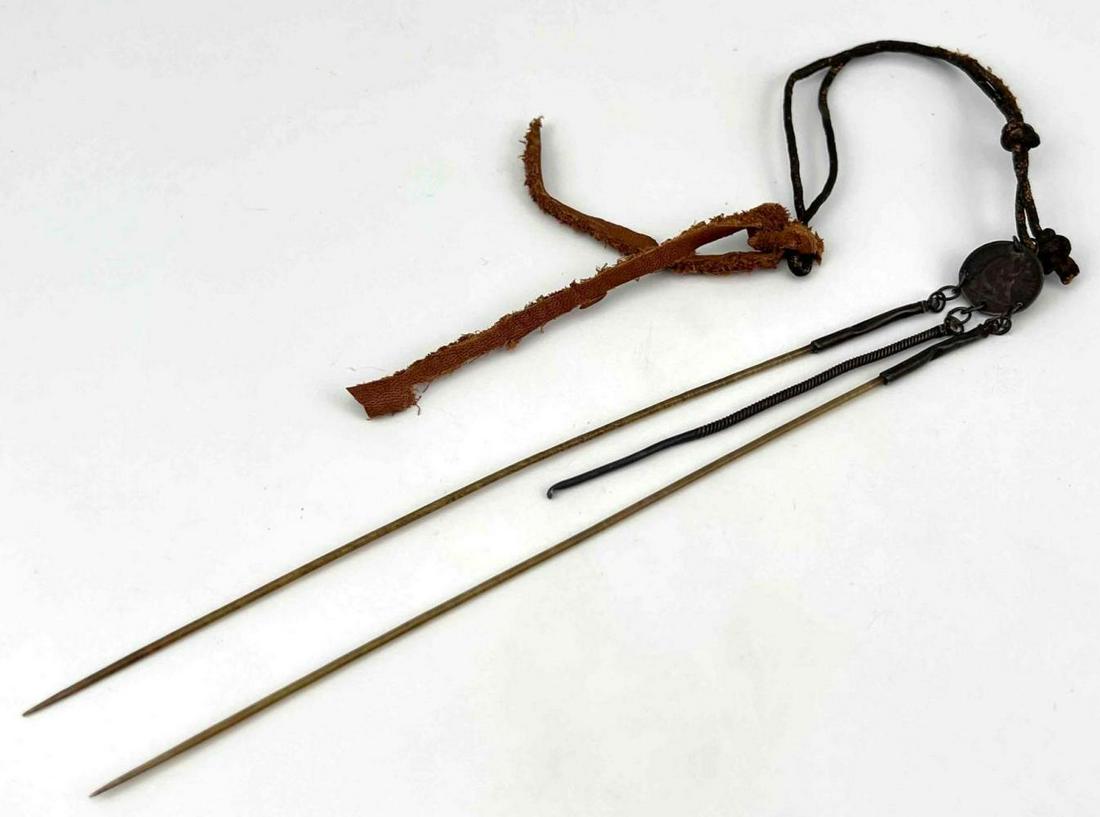 Northwest Coast Native American Porcupine Quills Implement With 1862 Half Dime (1 of 13)