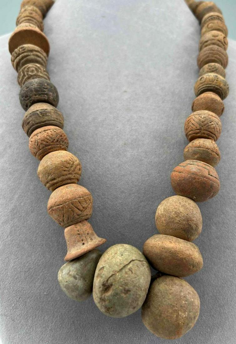 Strand Of Pre Columbian Ecuadorian Clay Spindle Whorl Beads (1 of 8)