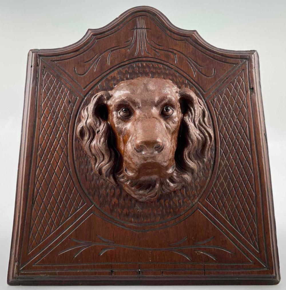 Antique Wood Spaniel Dog Head Plaque Sculpture (1 of 19)
