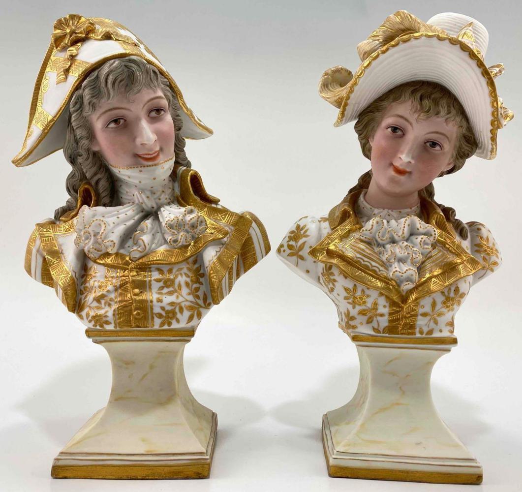 Pair Of Hand Painted Gilt Porcelain Busts (1 of 19)