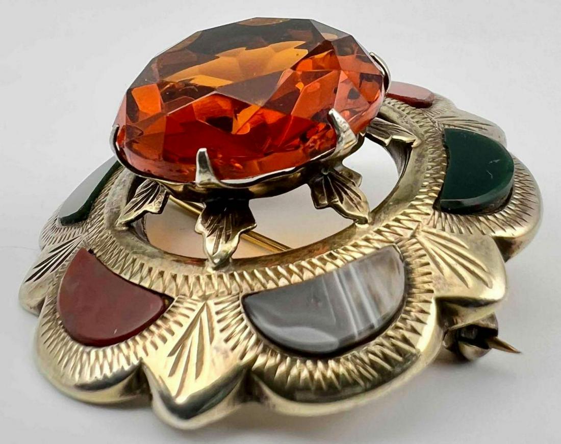 Antique Vermeil Scottish Pin With Agate Inlay (1 of 11)