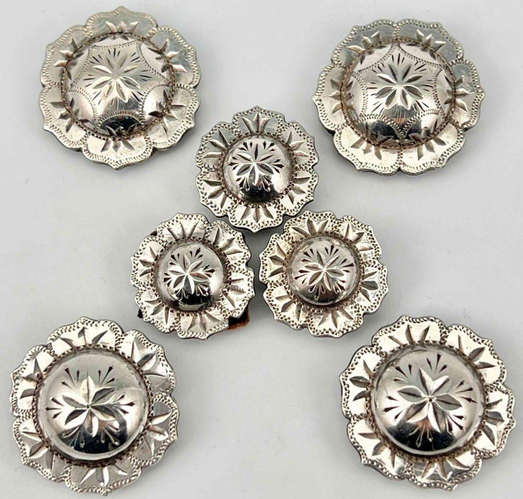 Lot Of 7 Antique Sterling Silver Western Saddle Or Headstall Tacks (1 of 12)