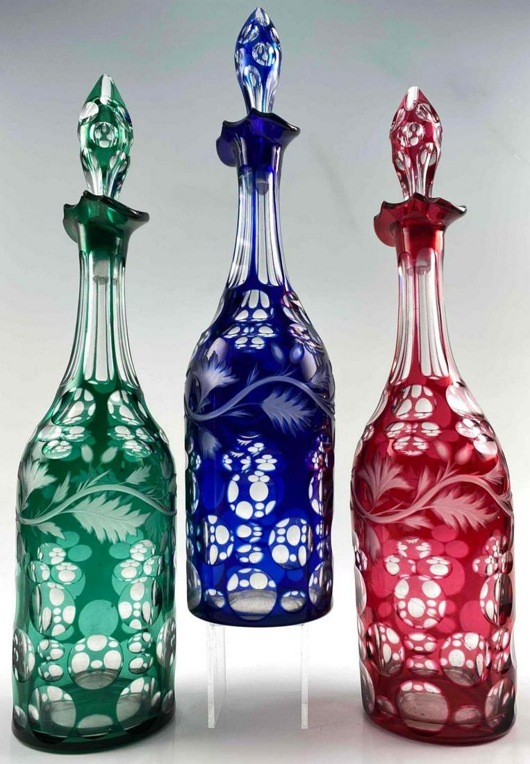 Set Of 3 Bohemian Cut To Clear Glass Decanters (1 of 19)