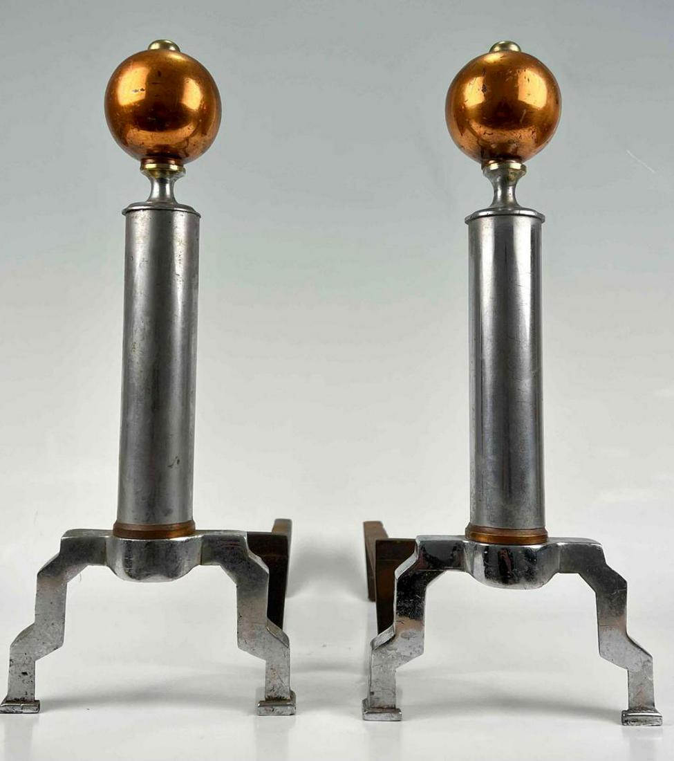Pair of Copper and Chrome Art Deco Andirons (1 of 20)