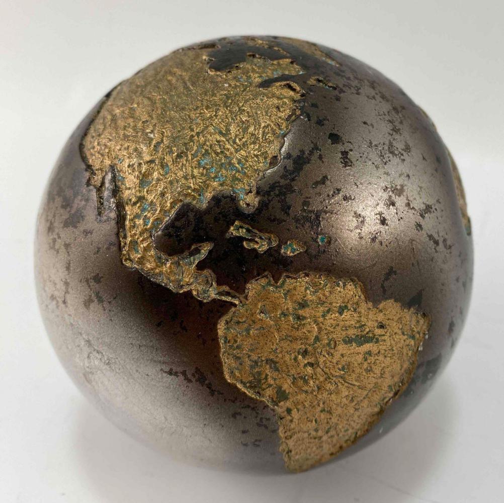 Bronze Globe Sculpture: Bronze Globe Sculpture, Unsigned. Approximately 4.5H x 4.5W in.