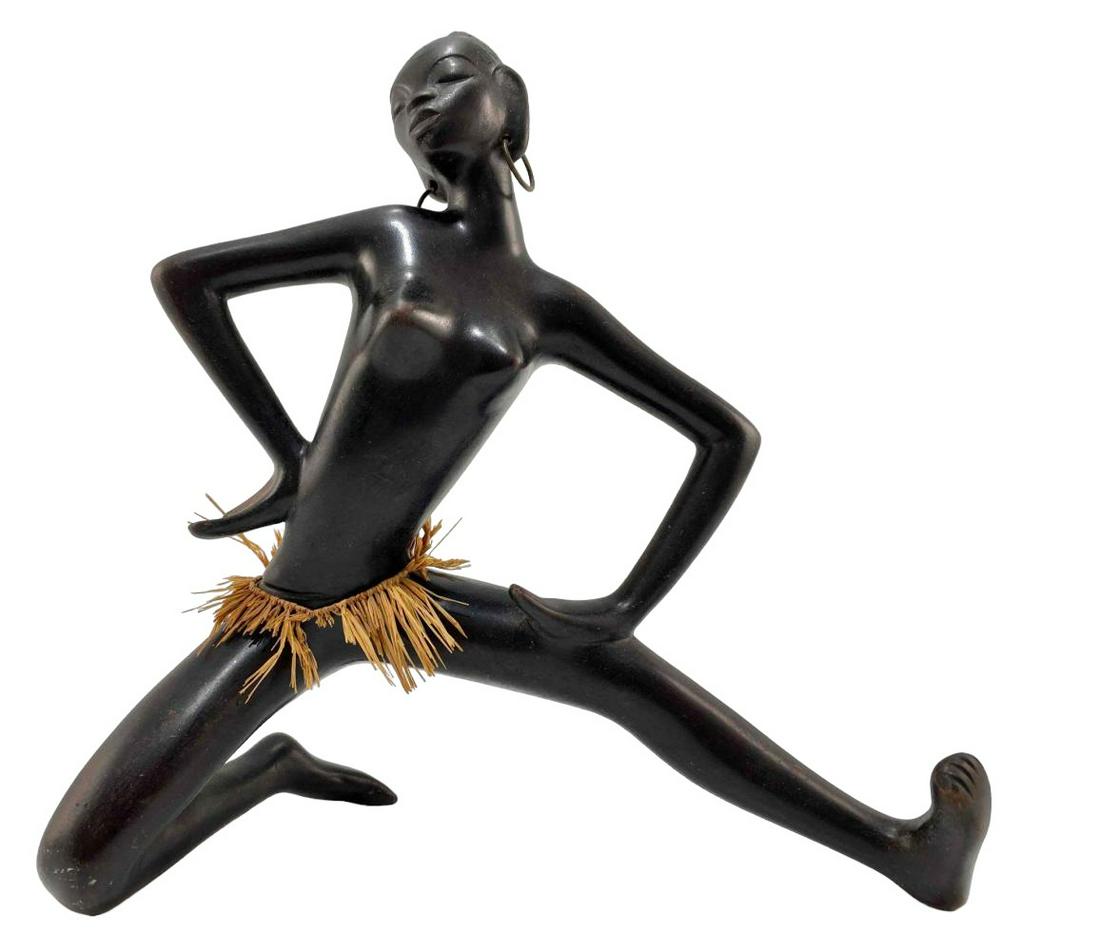 Modern Vienna Bronzed Iron African Female Dancer Sculpture (1 of 20)