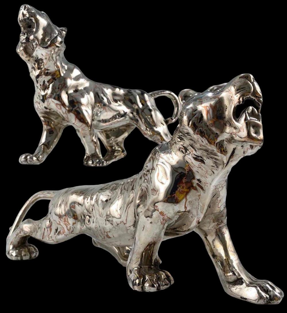 Pair of French Silver Plated Male and Female Tiger Sculptures (1 of 15)