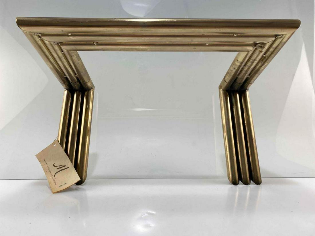 Curtis Jere, Rare Sculptural Geometric Wall Shelf, Original Tag: C. Jere Modernist Metal Wall Shelf, Modern Geometric Tubular Sculpture Form With Original Tag. Tag Reads: "AH Original Sculpture From The C. Jere Collection, Style No. 141070, Name: Triad Shelf, Finis