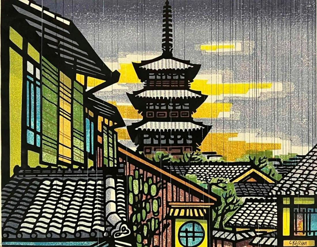 Clifton Karhu, Ukiyo-e Woodblock Print on Paper: Japanese Woodblock Print, Signed C. Karhu. Framed Approximately 17.75L x 11.75W x 0.5D in. Sight Approximately 14.0L x 11.125W in.