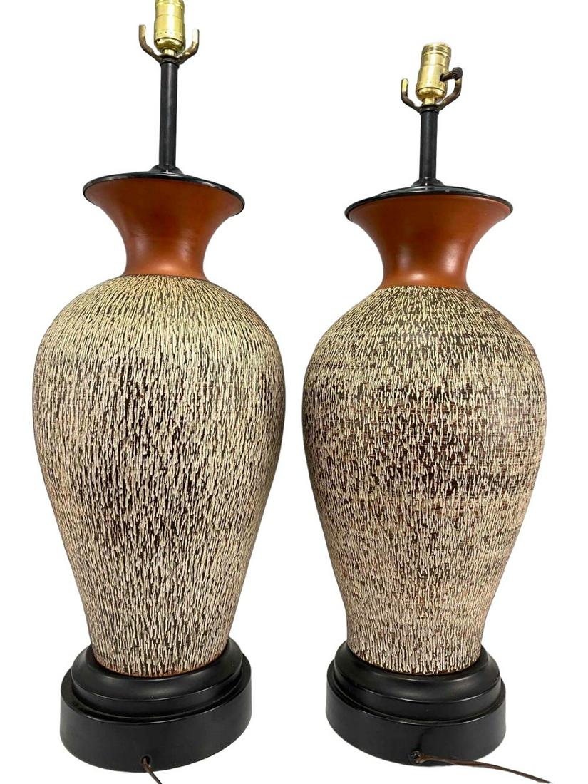 Pair of Mid Century Modern Ceramic Textured Table Lamps (1 of 18)