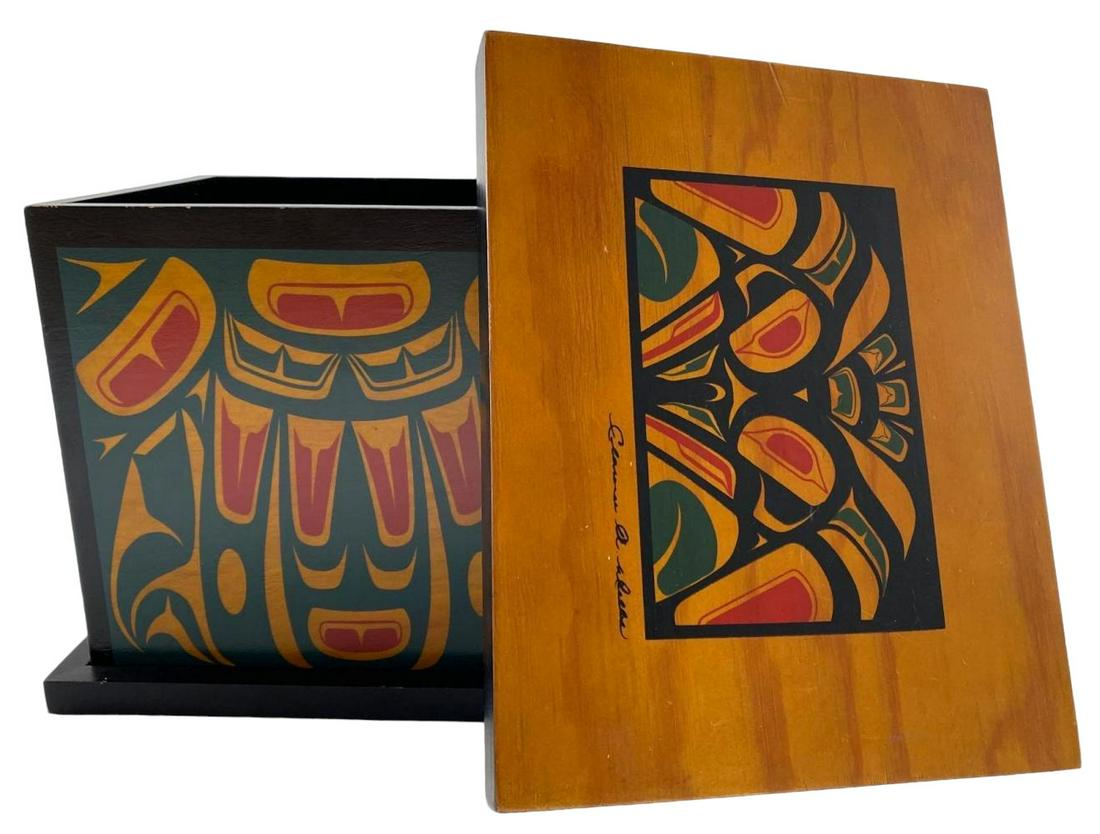 Clarence Wells, Haida Pacific Northwest Coast Painted Cedar Box (1 of 13)