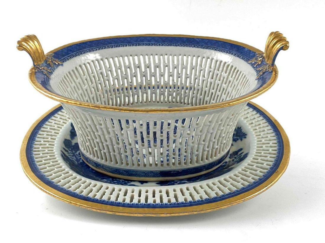 Antique Reticulated Blue & White Porcelain Serving Dish With Plate (1 of 17)