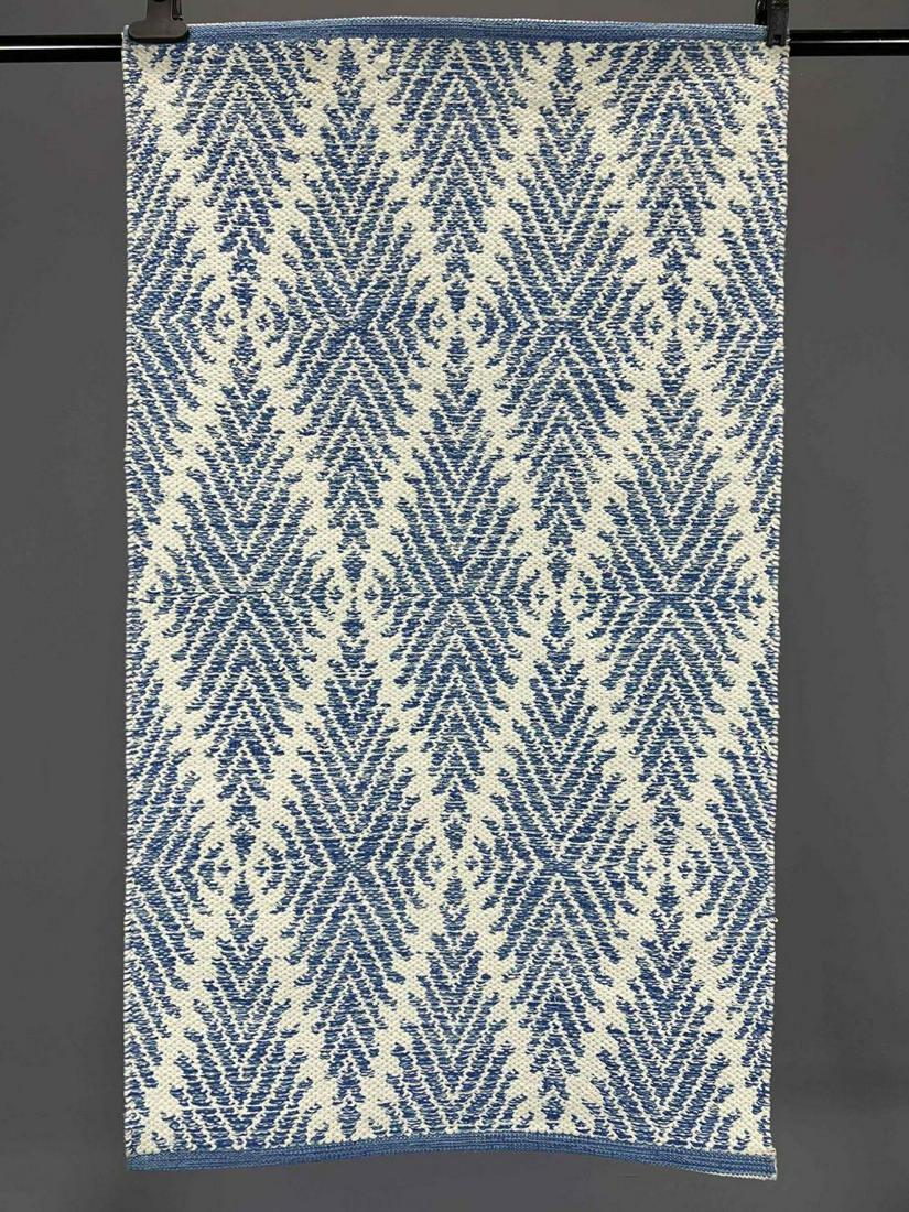 Mid Century Modern Style Blue and White Handwoven Kilim Flatweave Rug (1 of 20)
