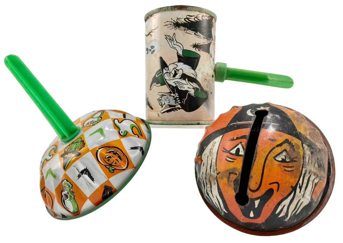 Three Early Tin Lithographed Halloween Noisemakers (1 of 20)