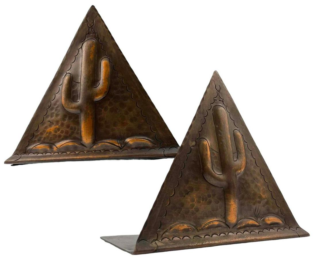 Arts & Crafts Craftsman Studios Hand Hammered Copper Cactus Bookends (1 of 17)