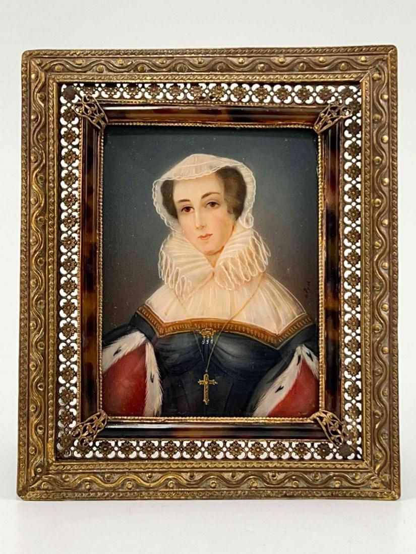 Miniature Portrait of a Woman, Signed V. Dyck (1 of 12)