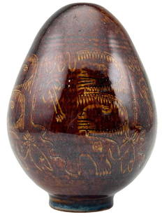 Edwin and Mary Scheier Art Pottery Egg Form Vase: Edwin and Mary Scheier Art Pottery Egg Form Vase. Approximately 6.0H x 4.625W in.