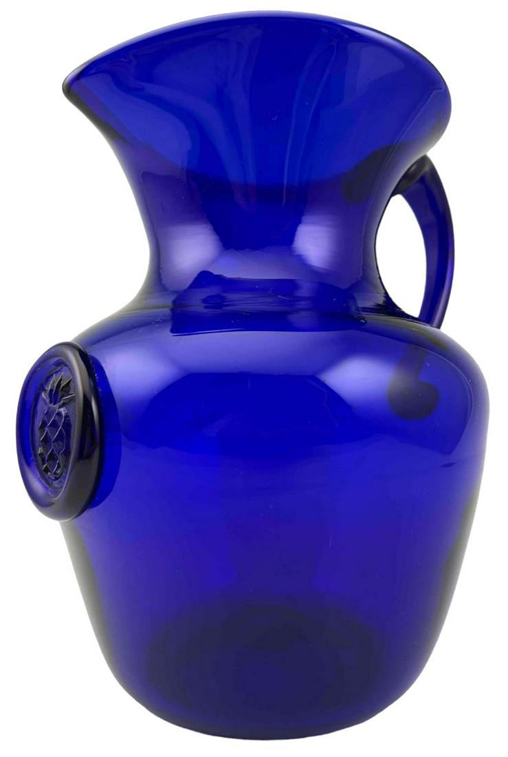Blenko  Cobalt Blue Art Glass Pitcher With Pineapple Medallion (1 of 16)