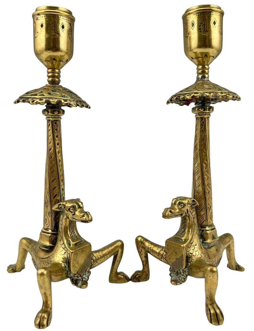 Pair Of Antique Brass Dragon Candlesticks (1 of 16)