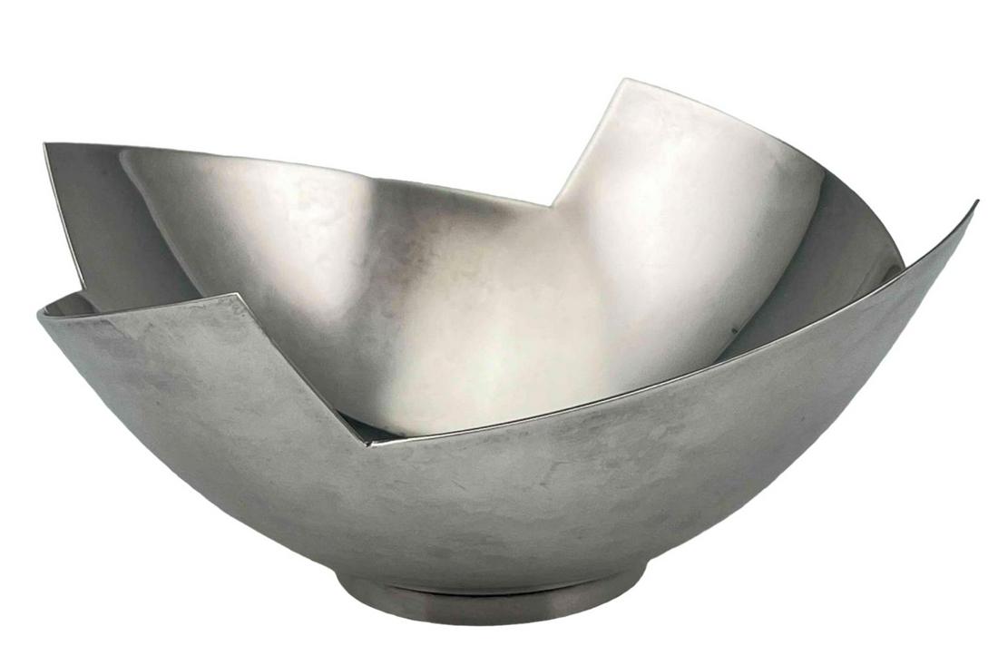 Elsa Rady, Modern Winged Bowl, Silverplate: Modernist Silver Plate Bowl. Marked Swid Powell, Elsa Rady, Silver plate, Made In Argentina. Approximately 7.125W x 3.125H in.