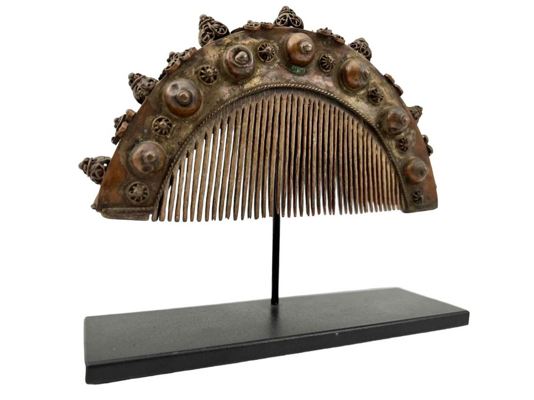 Antique Indian Copper & Wood Hair Comb With Stand (1 of 17)