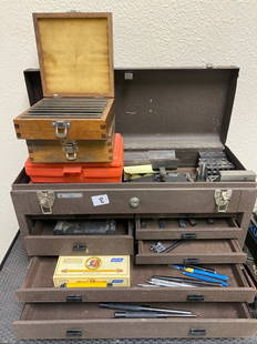 Seven Drawer Machinist Toolbox With Precision Gauge Blocks And More: Seven drawer machinist toolbox with precision gauge blocks and more NO SHIPPING AVAILABLE All items sold as is where is. There are No guarantees to functionality, condition, (owner of business