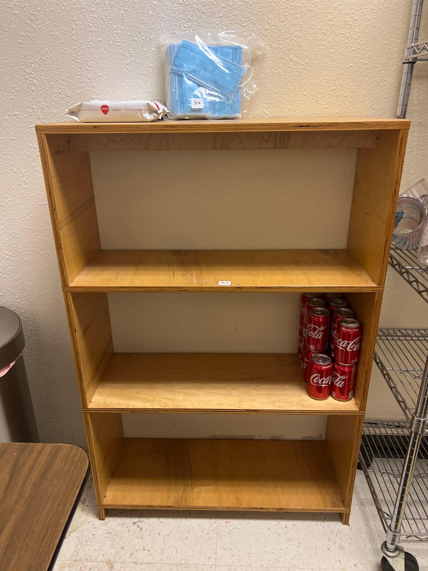 Wooden Shelf: Wooden shelf. Items on Shelf not included. NO SHIPPING AVAILABLE All items sold as is where is. There are No guarantees to functionality, condition, (owner of business states that items are functional