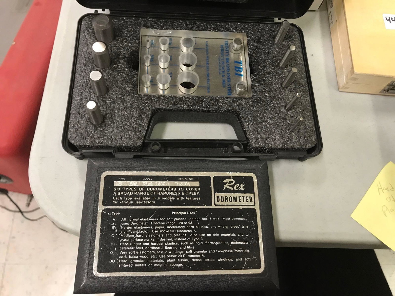 Rex Brand Durometer And Tbi Punch And Die Set: Rex brand Durometer and TBI punch and die set NO SHIPPING AVAILABLE All items sold as is where is. There are No guarantees to functionality, condition, (owner of business states that items are functio