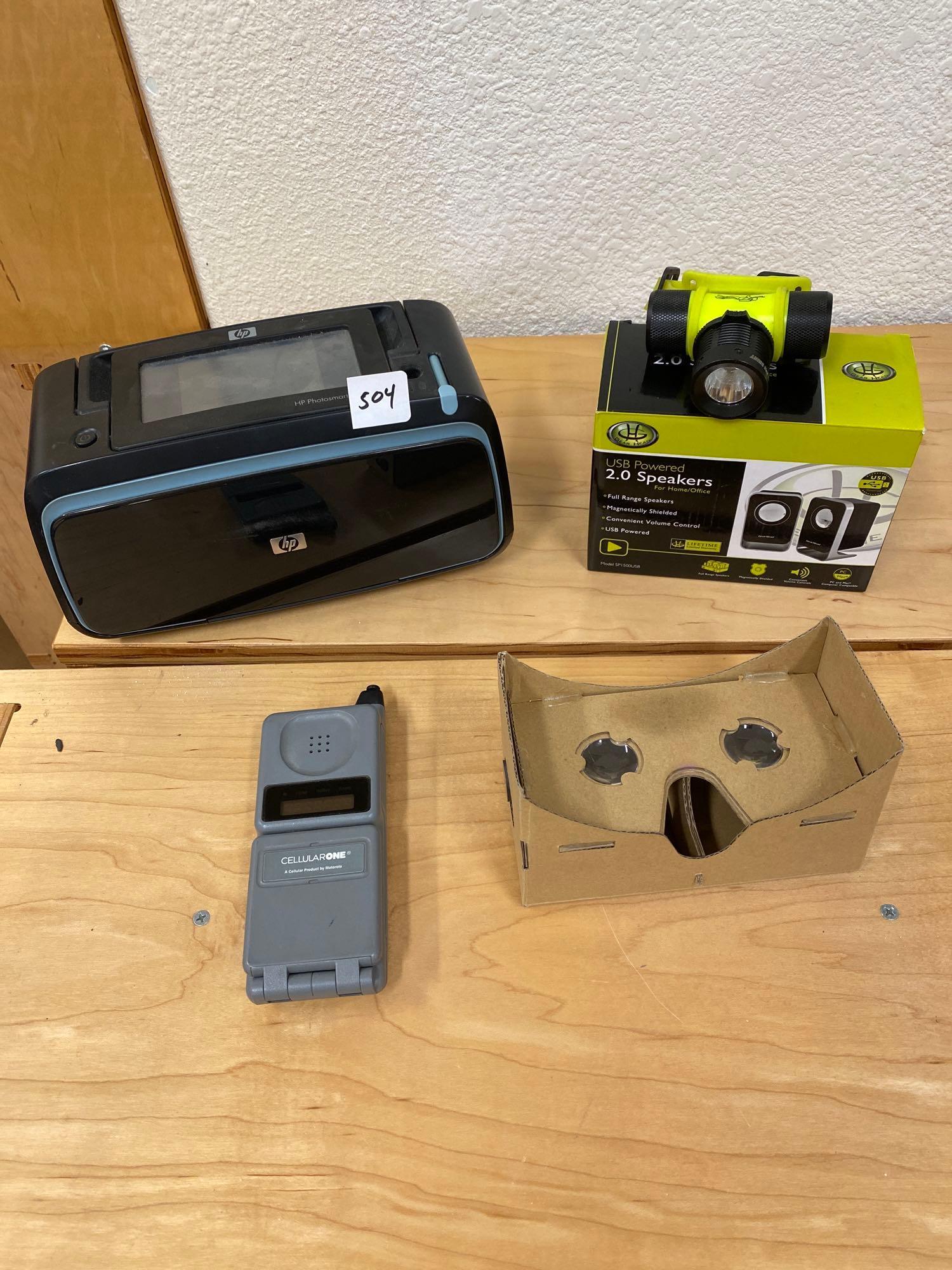 Hp Photosmart, Motorola Cellularone, Cardboard Vr Goggles, Headlamp And Usb Speakers (1 of 5)