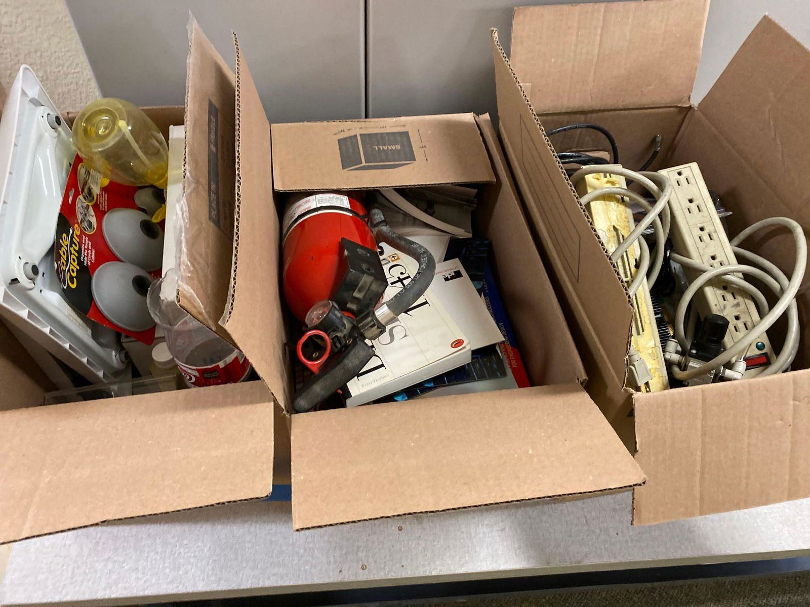 3 Boxes Of Assorted Mechanical Parts, Books, Power Strips, Fire Extinguisher, Plastic Welder, And (1 of 8)
