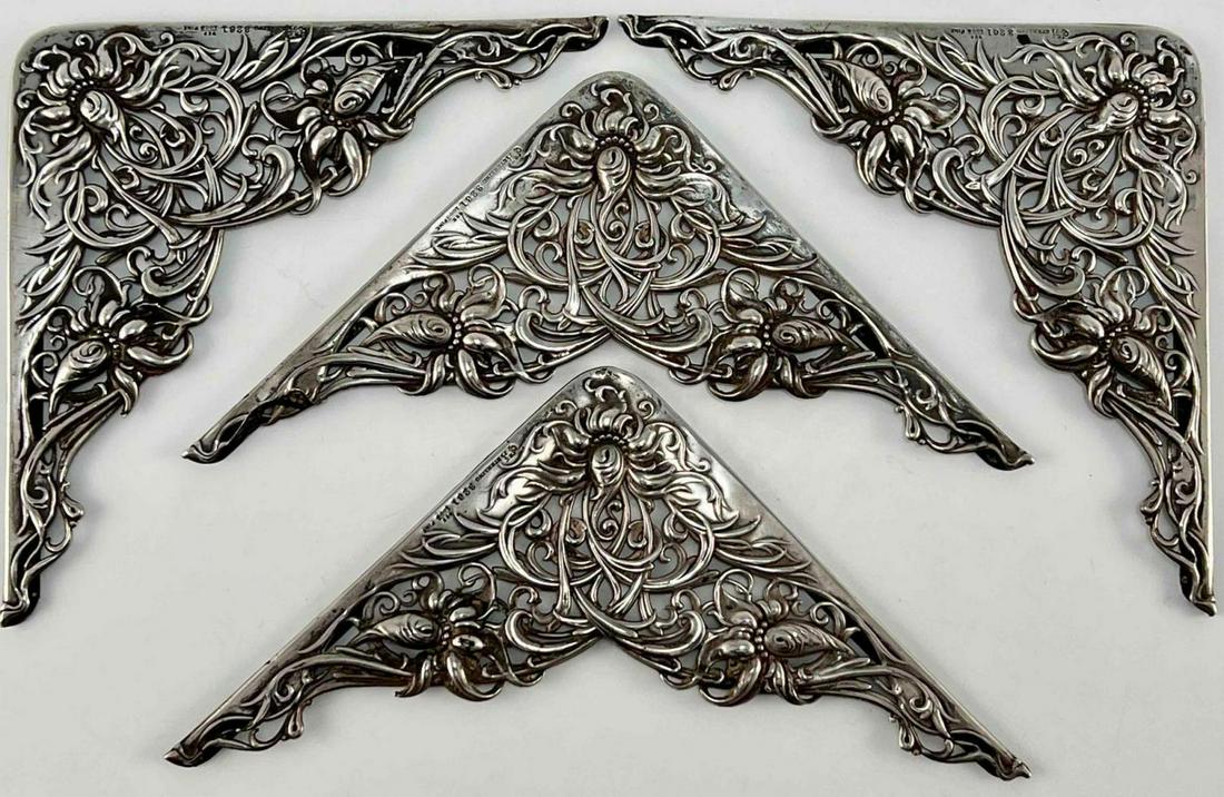 Set Of 4 Antique Sterling Silver Art Nouveau Blotter Corners (1 of 12)