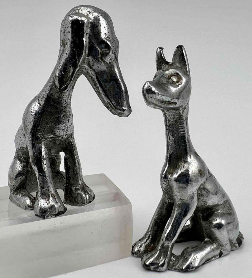 Two Art Deco Nickel Plated Miniature Dog Sculptures (1 of 12)