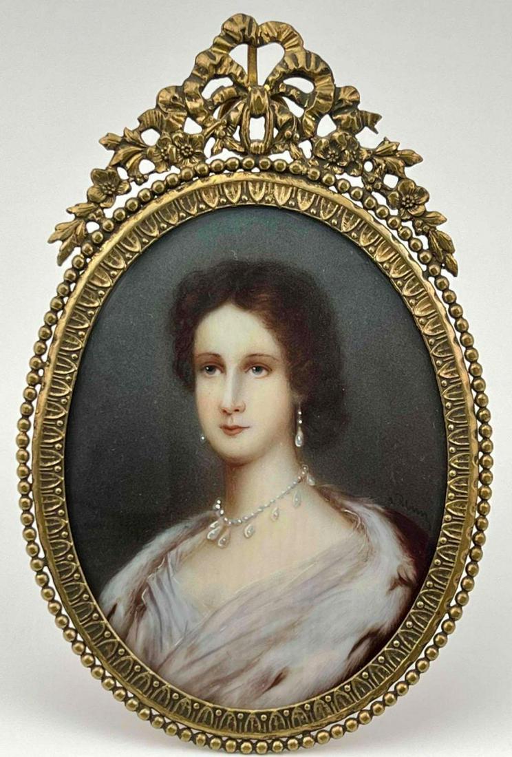 Antique Miniature Portrait In Ornate Brass Frame (1 of 12)