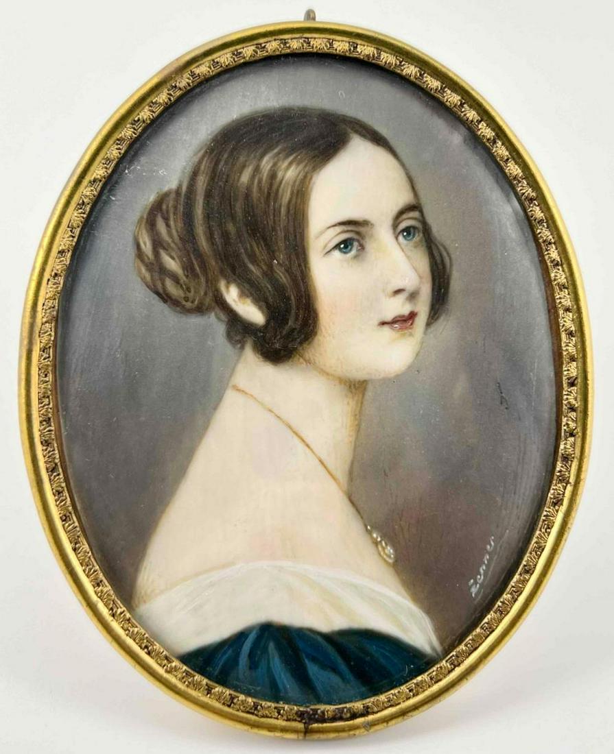 Antique Hand Painted Portrait Miniature Of Lady (1 of 12)