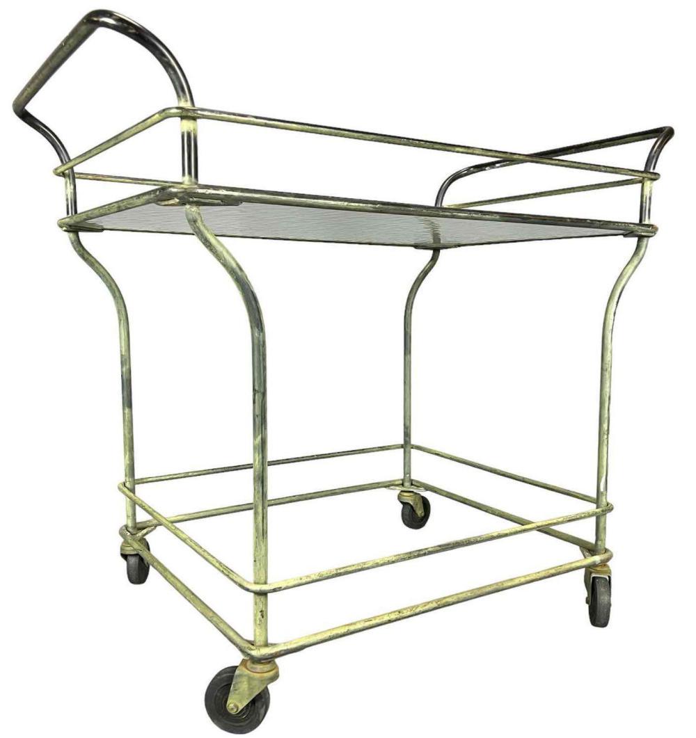 Walter Lamb, Mid Century Modern Bronze Rolling Bar or Tea Cart (1 of 12)